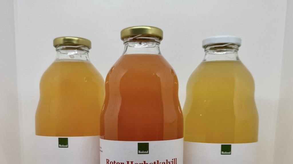 Bio-Apfelsaft Sortenrein in der 1 Liter Glasflasche